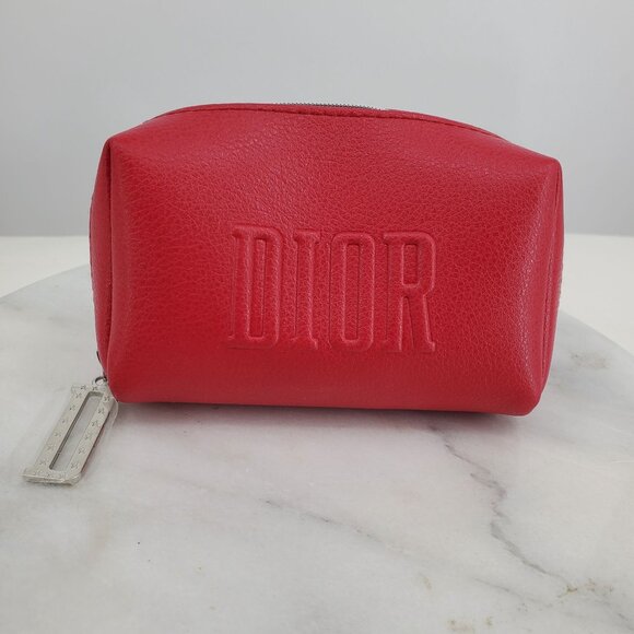 Christian Dior Small Red Travel Makeup Cosmetic Carrying Case Bag Pouch - Picture 1 of 7
